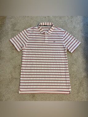 Men’s Large Southern Tide White Polo with Red and Navy Stripes